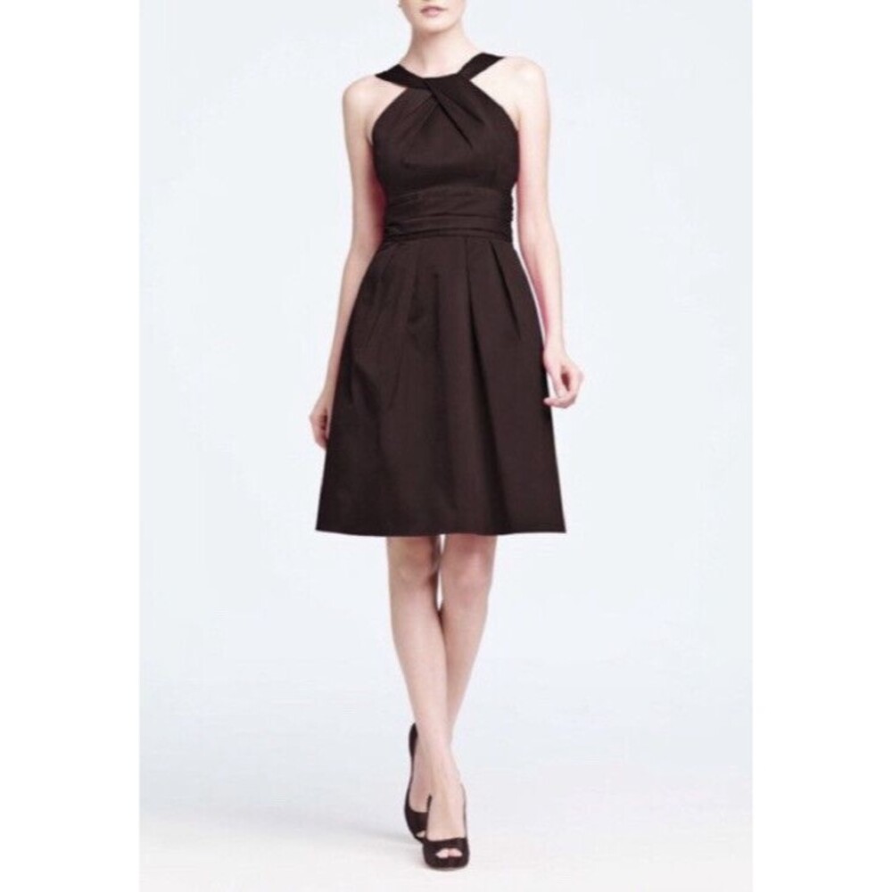 Davids Bridal Cocktail Formal Dress Women 10 Brown Ruched Bodice Halter Pockets